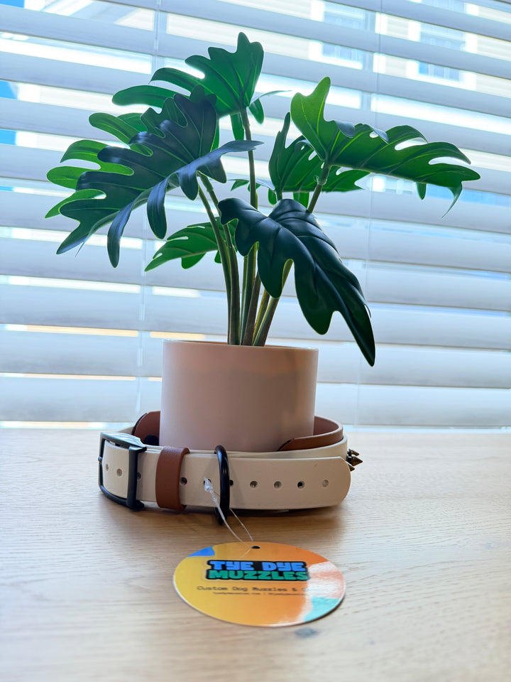 2-Layer Spike Dog Collar – Lt Brown & White (Adjustable 13.5–19")