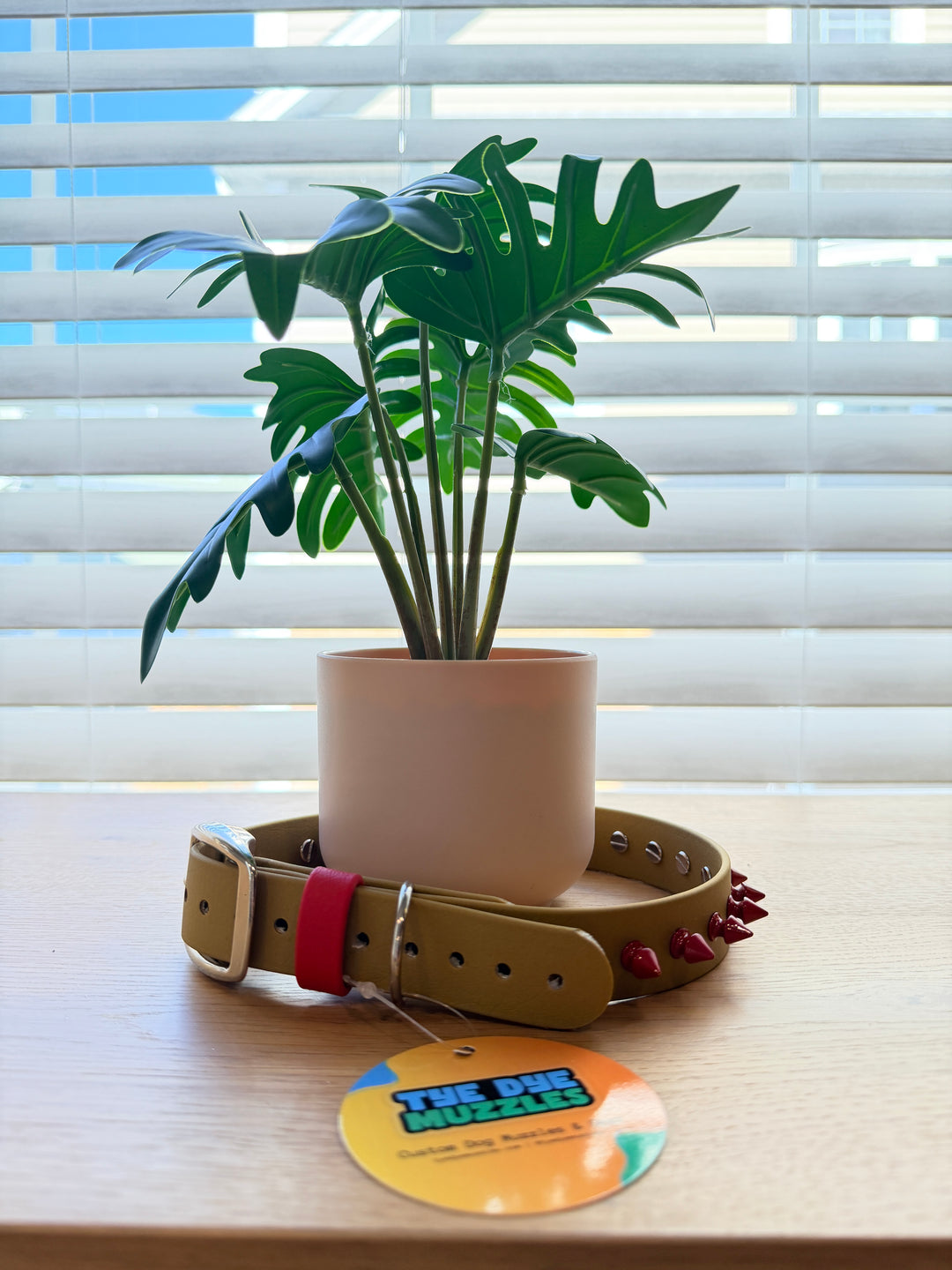 Gold Biothane Spike Collar – Red Spikes – 1 Inch – Adjustable 16–20”